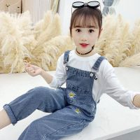女童牛仔背带裤刺绣套装2021童装新品女中大童春夏秋装套装韩版潮 单件 背带裤 春秋款 110 建议身高100-110