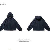 双层风衣新款春秋季日系复古登山连帽宽松冲锋外套男女学院风夹克 藏青色 关注店铺优先发货 S 建议105斤以下