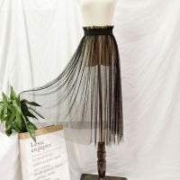 2021新款黑色网纱半身裙透视单层纱裙罩裙一层高腰外搭透明长裙夏 黑色(花边款) 裙长(70cm)