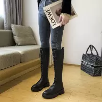 马丁靴女英伦风粗跟军靴高筒靴秋款长靴子女平底瘦瘦靴骑士靴冬靴 黑色 35
