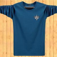 秋款长袖t恤男中年加肥加大码宽松t恤肥佬上衣圆领套头秋衣打底衫 孔雀蓝 战狼 5XL适合180-200斤