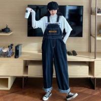 春季2020新款时尚韩版ins背带裤宽松直筒阔腿牛仔裤女学生裤子潮 图片色 S