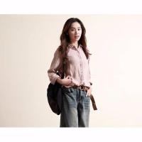 2021春季新款打底衬衫女休闲长袖宽松棉麻上衣衬衣学生韩版加大码 藕粉色 S