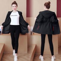 女风衣2021春季新款韩版时尚修身显瘦中长款连帽宽松学生春秋外套 黑色 M 80-95斤