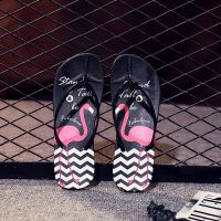 菠萝人字拖女夏季学生外穿清新可爱海边度假沙滩ins韩版夹脚拖鞋 黑色(波浪鸟-偏小一码) 40 鞋长24.5cm 偏小