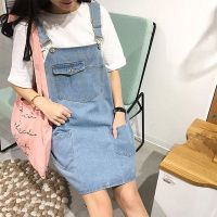 慵懒风大码牛仔背带裙女春季新款韩版中长款宽松复古学生连衣裙潮 浅蓝色[796短款] S [85-110斤]