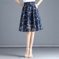 网纱半身裙女春季2021新款高腰碎花a字裙百褶裙子蕾丝短裙蓬蓬裙 蓝色 M/27
