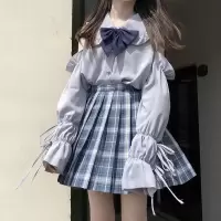 单/时尚jk制服格裙套装女春季新款露肩雪纺衫上衣百褶短裙两件套 单件短裙 S