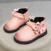 女童短靴2021新款冬季女孩皮靴韩版中小童1-3-7岁软底公主二棉鞋 粉色单鞋 建议宝宝脚长加0.5-1厘米拍内长
