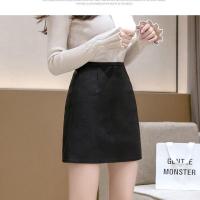 2021春季新款防走光PU皮短裙高腰显瘦A字裙百搭磨砂哑光皮半身裙 黑色 S