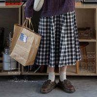 2021春季格子半身裙中长款女学生韩版文艺a字裙显瘦日系复古百搭 藏青色 格纹半身裙 均码 [80-125]