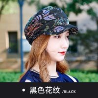 新款民族风碎花帽子女韩版潮软帽檐鸭舌帽春秋冬季布帽子棒球帽 黑色花纹[单内衬] 均码54-59CM可调节