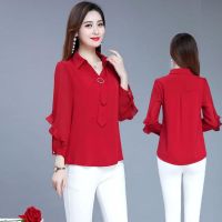 2021春季新款女装气质雪纺衫妈妈长袖衬衫洋气小衫早春款上衣超仙 红色 M