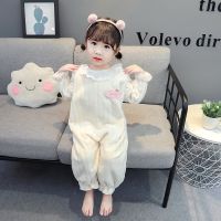 宝宝睡衣秋冬季儿童珊瑚绒加厚防踢睡袋婴儿女童法兰绒连体家居服 米白色 [单层双面绒] 80 码 建议身高70cm左右