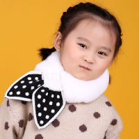 儿童围巾女童仿兔毛绒宝宝保暖围脖男童加厚百搭韩版脖套可爱亲子 黑白桃心