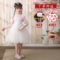 汉服女童古装小女孩夏季中国风超仙儿童古装短袖连衣裙唐装短裙夏 粉色渐变短袖款连衣裙 100