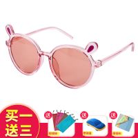 儿童太阳镜男女童防紫外线防晒遮阳镜时尚宝宝蛤蟆镜眼镜可爱墨镜 12007透明紫色[送眼镜盒+眼镜布+眼镜袋]