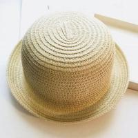 儿童遮阳帽子男女童草帽小孩太阳帽礼帽宝宝夏季防晒凉帽潮渔夫帽 光板米色 1-3岁帽围50