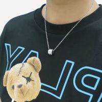 [超帅]钛钢项链男士吊坠韩版首饰品情侣项坠潮男项链个性配饰 白色镶钻款 [无礼盒]不刻字