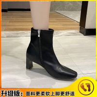 白色靴子女瘦瘦靴法式小短靴女高跟鞋2020新款春秋米色方头中筒靴 黑色 39