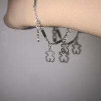 小熊手链不锈钢土酷女孩朋克双层小熊软糖镂空圆珠链情侣链条手链 单层 镂空小熊手链