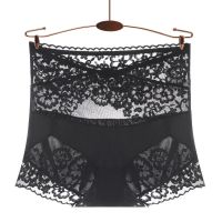 高腰性感蕾丝无痕内衣女提臀束腰收腹内裤女大码抗菌棉档三角裤女 黑色[单件装] M 适合(80-105斤)