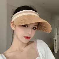 编织空顶鸭舌遮阳帽子女夏季防晒紫外线时尚草帽大头围男神器骑行 咖色 均码(55-58cm)