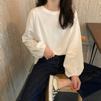 宽松长袖t恤女装外穿早秋衣内搭2021年新款春秋季白色初秋上衣潮 白色 M