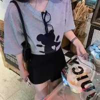 林珊珊 2021春季新款短袖t恤女短款韩版休闲百搭露脐打底上衣潮 灰色-小熊短T恤 S