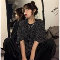 豹纹短袖t恤女春秋韩版宽松百搭显瘦学生心机设计感小众上衣ins潮 灰色 M