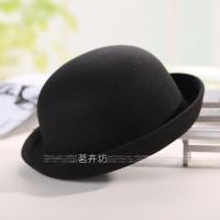 秋冬天韩版女生潮帽子羊毛呢圆顶翻卷边小礼帽英伦圆帽丸子帽 小圆顶 黑色 成人款(57cm)