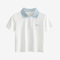 TOMATO SHOP POLO领短款修身短袖t恤字母刺绣bm风上衣21春夏新款 米白色 均码