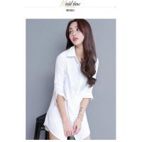 白衬衫女2018春秋新款长袖宽松韩版百搭大码女中长款BF打底衬衣寸 白色 S