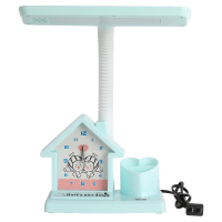 儿童护眼台灯小学生书桌插电式学习专用卡通闹钟卧室床头书房 6655蓝色(插电款) 按钮开关