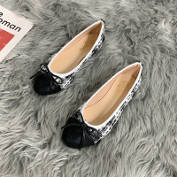 女鞋秋季新款豆豆鞋2020秋冬季法式圆头一脚蹬蝴蝶结平底女单鞋潮 黑格 35