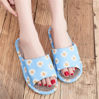 日式新亚麻布艺布底家居室内男女情侣无声地砖地板春夏秋四季拖鞋 女款布底 H26可爱篮菊 女款小码适合34-36脚