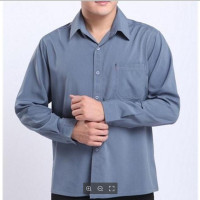 春季加肥加大宽松中老年男装薄款长袖衬衫父亲爷爷老年春秋衬衣服 长袖上衣中灰色 165[39码]