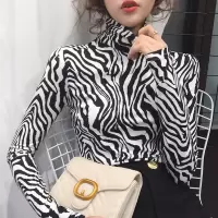 斑马纹长袖t恤女装秋季2021年新款洋气高领打底衫内搭上衣服ins潮 斑马纹(高领) M
