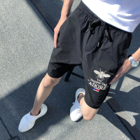 夏季短裤男休闲五分裤修身社会精神小伙沙滩裤子薄款潮牌潮流裤衩 黑色 蜜蜂短裤黑色 S