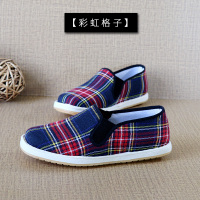 女鞋2021新款春秋布鞋老北京妈妈鞋懒人单鞋女百搭透气休闲布鞋女 彩虹格子 [ 工鞋 ] 34