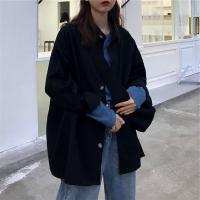 古着ins长袖衬衫女2020新款春秋盐系很仙的薄款外套小众紫色上衣 黑色 S