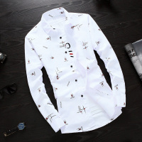 春季长袖格子衬衫男士韩版修身青少年白色衬衣潮流男装衬衣外套男 8860白色 S