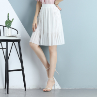 2021新款雪纺半身裙短裙女春夏高腰显瘦大摆a字百褶裙防走光裙裤 白色 均码(自带安全裤)