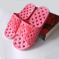 浴室漏水拖鞋夏季男女拖鞋镂空室内家居防滑洗澡情侣宾馆洗浴拖鞋 脚丫款皮红色 38-39(适合37-38脚)