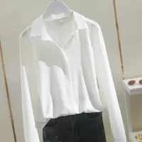 品牌特价折扣店商场专柜撤柜清仓女装白色V领长袖bf衬衫春秋上衣 白色 500件以上起29元