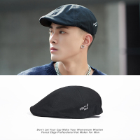 帽子男士反戴贝雷帽春秋韩版潮牌夏季鸭舌帽大头围报童帽八角帽男 纯棉小狗刺绣-黑色（弹力后闭口） M（56-58cm）普通