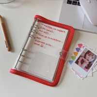 韩国ins简约英文透明pvc软壳活页手账本拍立得相册学生日记记事 A6红色外壳+80张内页