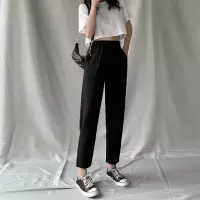 雪纺哈伦裤女夏季薄款2021新款春秋宽松显瘦高腰黑色西装九分裤子 黑色[夏季款] S