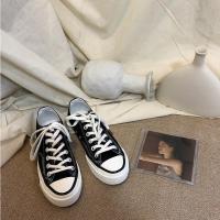 许刘芒 2018春季新款ulzzang帆布鞋韩版百搭chic女学生街拍小白鞋 18黑色低帮 35