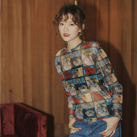 春季新款轻薄印花汤姆猫杰瑞鼠卡通夏季清爽女洋气雪纺小衫女上衣 花色 S